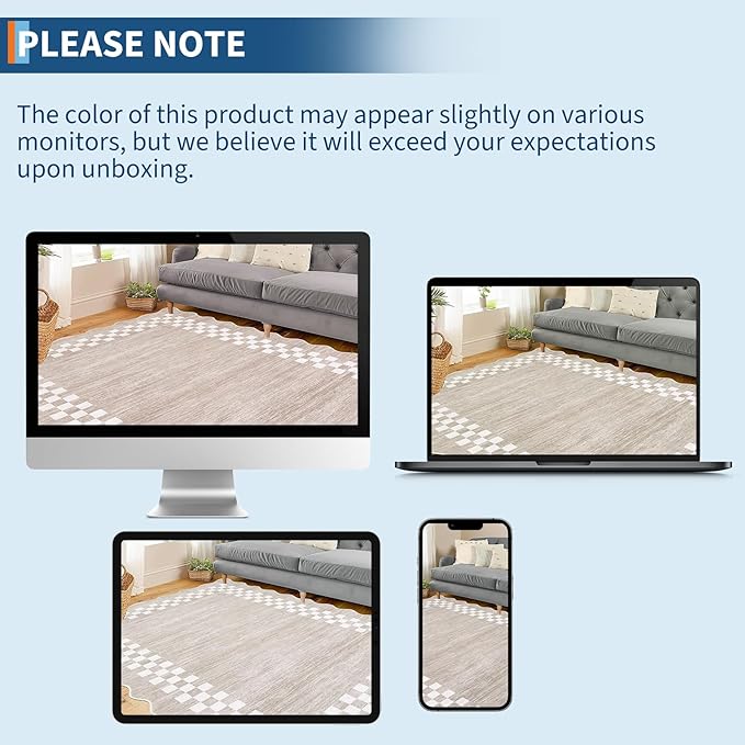 GarveeHome Washable Rug 5x7 for Living Room Large Bedroom Scalloped Rug Non Slip Stain Resistant Modern Border Throw Carpet Soft Boho Rug for Dining Room Nursery Home Office, Fog