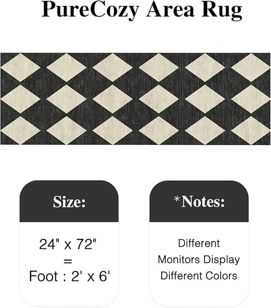 2x6 Runner Checkered Rug for Hallways Black Washable Long Carpet Non-Slip Low Pile Boho Indoor Accent Throw Rug for Entrance Kitchen Bedroom Dining Laundry