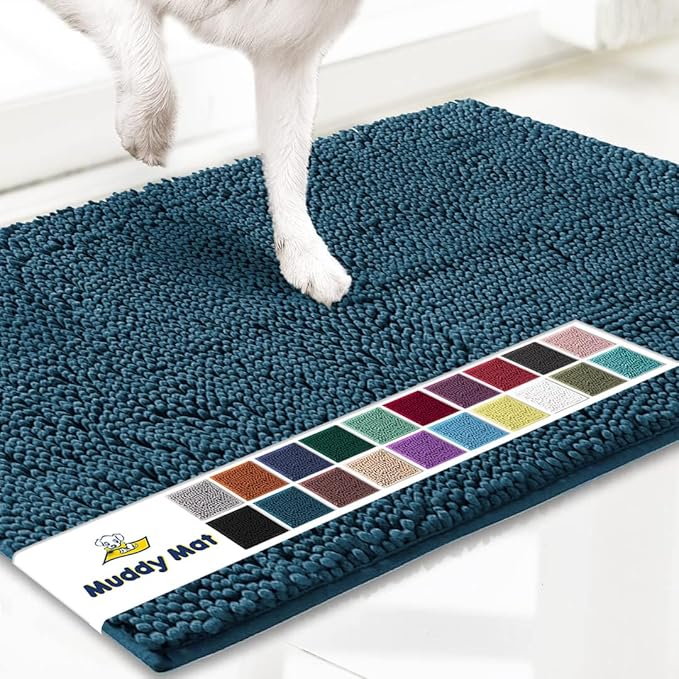 Muddy Mat® | Super Absorbent Door Mat Indoor, Microfiber Quick Dry Chenille Entryway Rug, Non-Slip Front Door Mat, Indoor Mats for Entryway, Machine Washable Pet Rug, Atlantic Blue XXL 60"X48"
