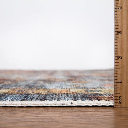 Bloom Rugs Washable Non-Slip 8' x 10' Rug - Blue/Orange Traditional Bordered Area Rug for Living Room, Bedroom, Dining Room, and Kitchen - Exact Size: 8' x 10'
