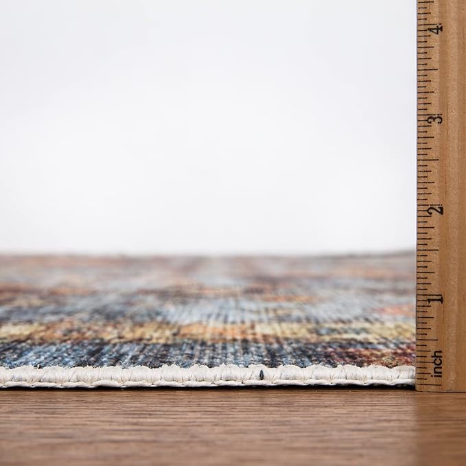 Bloom Rugs Washable Non-Slip 9' x 12' Rug - Blue/Orange Traditional Bordered Area Rug for Living Room, Bedroom, Dining Room, and Kitchen - Exact Size: 9' x 12'