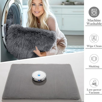 Solid Color Rabbit Fur Carpet, Ultra-Soft and Cozy, Perfect for Bedroom, Living Room Decor and Comfort (Gray, 4' x 6')