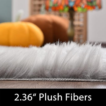 Latepis Round Area Rugs 8 Feet Grey Fuzzy Rug Fluffy Shag Throw Rugs Washable Faux Sheepskin Fur Plush Rug for Living Room Bedroom Floor Home Decor