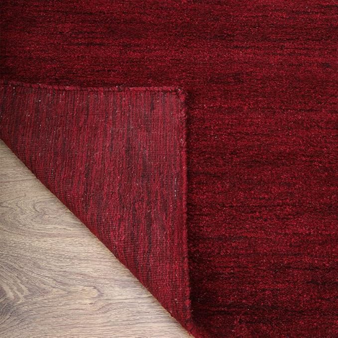 Hand Knotted Loom Wool ECO-Friendly Area Rugs - 2'6''x10', Runner, Dark Red Color, Solid Plain Design, High Pile Handmade Anti Skid Area Rugs for Living Room, Bed Room (L00111)