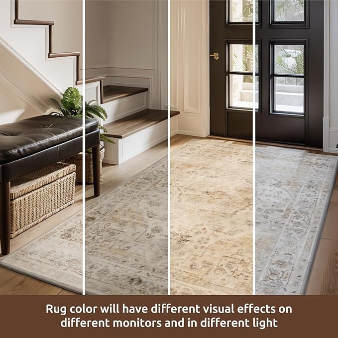 AMOAMI-2X3 Small Rug-Washable Rugs Entryway Mat Indoor-Soft Vintage Non Slip Rugs for Kitchen Laundry Room Bathroom Beige Decorative Accent Rug for in Front of Sink 24 Inch x36 Inch