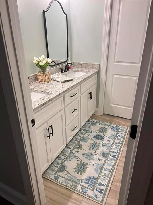Fame Living Green Oushak Rug, Vintage Turkish Eclectic Floral Pastel Large Oversized Area Rugs for Living Room Dining Bedroom Kitchen Bathroom (55 CGRN, 2'5'' x 6'6)
