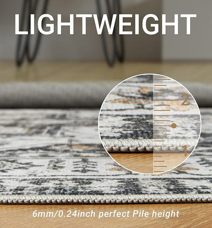 zesthome Area Rug 8x10,Ultra-Thin Washable Rugs for Living Room, Non-Slip Backing Area Rugs,Small Entryway Rug,Vintage Medallion Pattern Rugs (Black,8'x10')