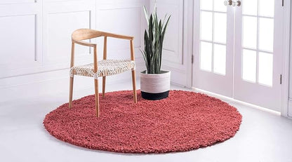 Unique Loom Davos Shag Collection Area Rug - Solid (4' 1" Round, Poppy)