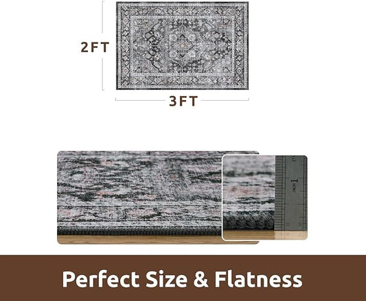 AMOAMI-2X3 Small Rug-Washable Rugs Entryway Mat Indoor-Soft Vintage Non Slip Rugs for Kitchen Laundry Room Bathroom Dark Grey & Black Decorative Accent Rug for in Front of Sink 24 Inch x36 Inch
