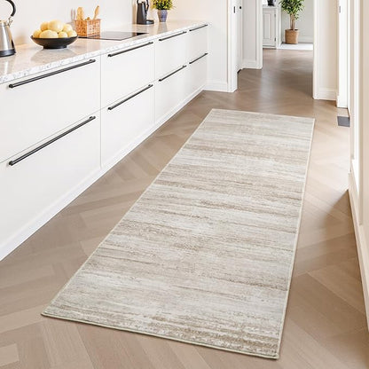 PADOOR Modern Abstract Runner Rug - 2x8 Washable Hallway Rugs, Ultra Soft Non-Slip Low Pile Floor Rugs for Hallway Entryway Kitchen Bedroom Bedside Laundry Room Brown