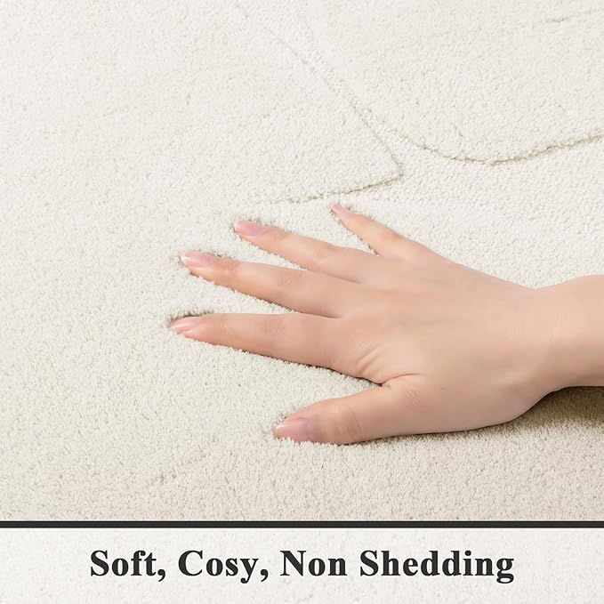 SHACOS Soft Cozy Fluffy Abstract Geometric High Low Pile Area Rugs 4'x6' Non Slip Washable Scandinavian Minimalist Rug Modern Carpet for Living Room Bedroom Dining Room, Cream