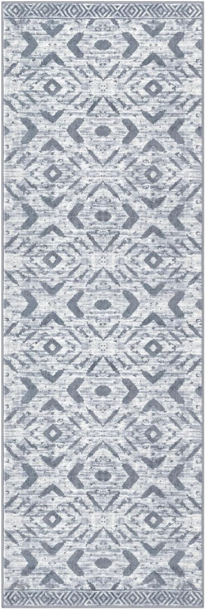 KILOCOCO Boho Kitchen Runner Rug 2x6 Washable Runner Rug, Soft Runners for Hallways Non Slip Printed Low-Pile Distressed Laundry Room Rugs for Entryway/Bedroom/Living Room, Gray/White