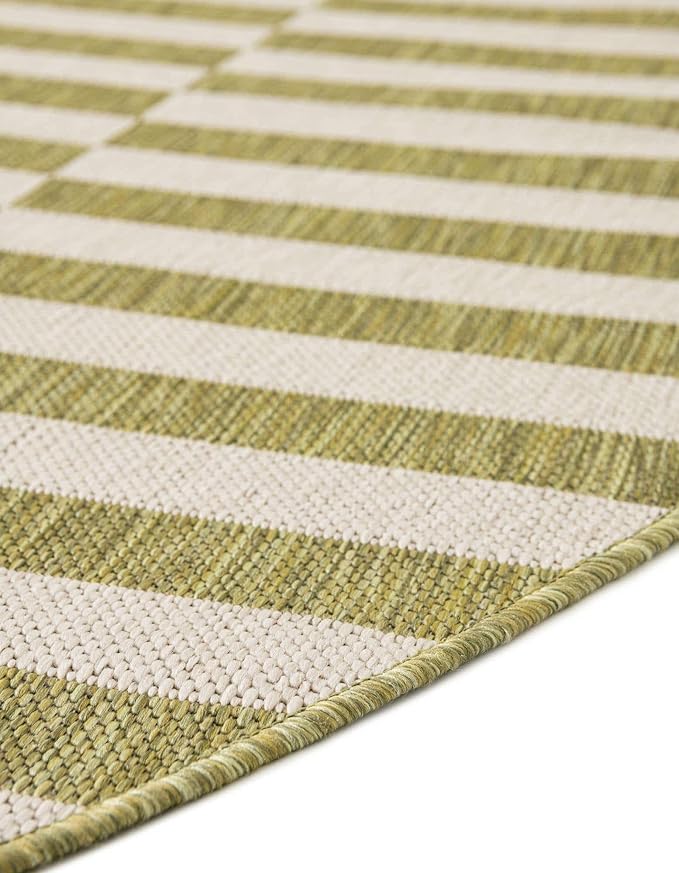 Unique Loom Outdoor Striped Collection Area Rug - Striped (6' 1" Round Green/Ivory)