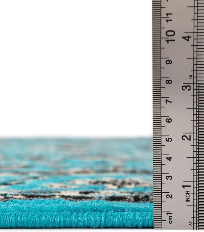 Unique Loom Sialk Hill Collection Area Rug - Washington (8' Square Turquoise/Black)