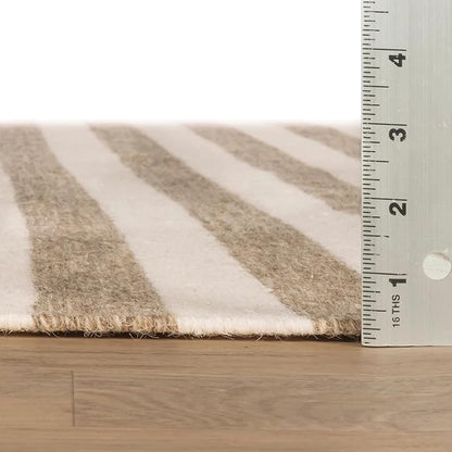 Home Conservatory Ladder Stripe Natural/Ivory Handwoven Wool 5 X 8 Feet, Ivory/Multicolored Stripe Pattern