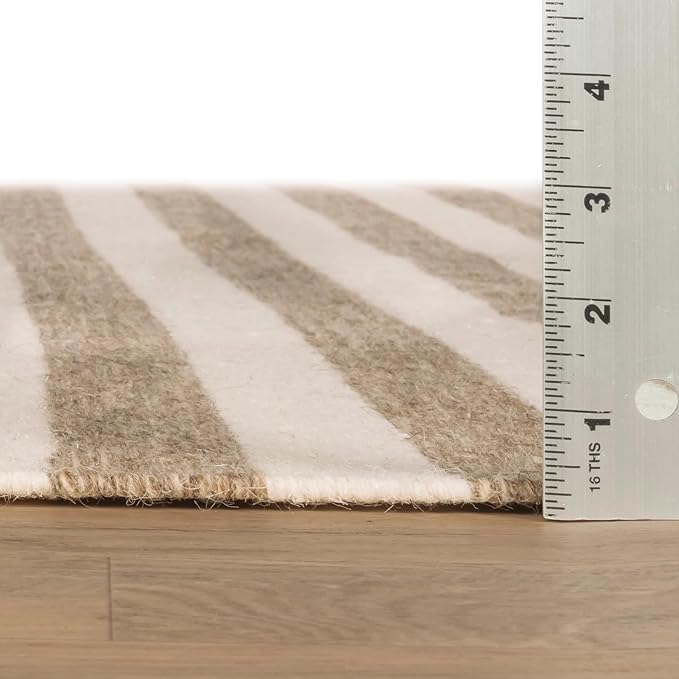 Home Conservatory Ladder Stripe Natural/Ivory Handwoven Wool 6 X 9 Feet, Ivory/Multicolored Stripe Pattern