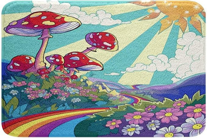 Erosebridal Cute Mushroom Bathroom Rugs 70s Theme Rainbow Mats for Kids Girls Vintage Retro Sun Stars Ultra Soft Bathtub Rugs 20x32 Hippie All Seeing Eye Room Decor Groovy Flower Bath Mat