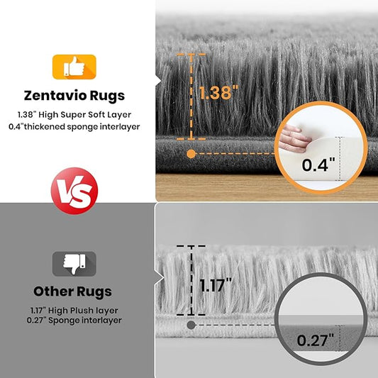 Zentavio Area Rugs for Living Room Grey Rugs for Bedroom 4x6 Carpet Fluffy Furry Soft Shag Aesthetic Plush High Pile Gray Throw Rug for Nursery Kids Room Dorm