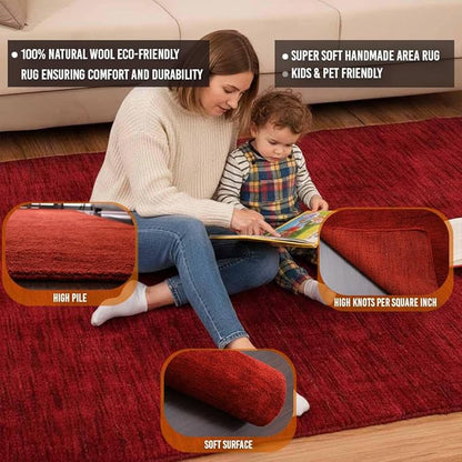Rugsotic Carpets Hand Knotted Gabbeh Wool 8'x11' Area Rug Solid Red L00111