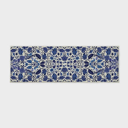 EVERGRACE Hallyway Area Runner Rugs 2x6, Boho Floral Faux Wool Indoor Outdoor Rugs, Washable Rugs for Bedroom Bathroom Living Room Kitchen, Low Pile Floor Mat Carpet for Home Decor, Celtic Blue