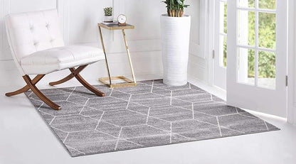 Unique Loom Trellis Frieze Collection Area Rug - Geometric (6' Square, Light Gray/ Ivory)