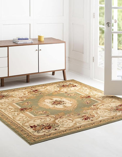 Unique Loom Versailles Collection Traditional Classic Floral Motif Area Rug (10' 0 x 10' 0 Square, Green/ Ivory)