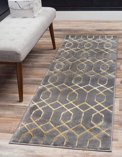 Unique Loom Marilyn Monroe Glam Collection Area Rug - Trellis (2' x 6' 1' Runner, Gray Gold/ Gold)