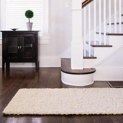 Unique Loom Solid Shag Collection Area Rug (2' 6" x 13' 1" Runner, Pure Ivory)