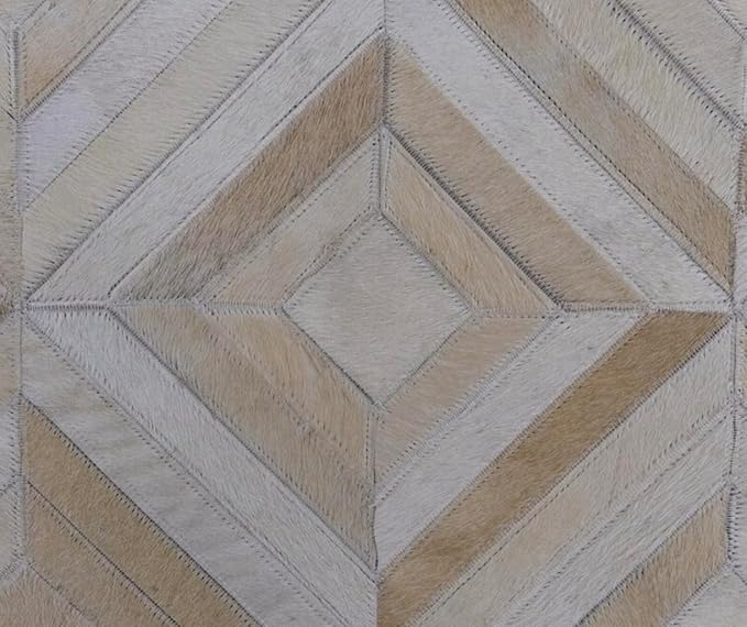 Premium Diamond Patterned Leather Area Rug - 5X8 ft - White- Luxury Non Slip Floor Accent for Dining Room, Living Room, Entryway, Elegant Collection Indoor Carpet