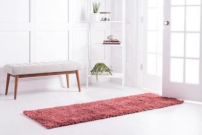 Unique Loom Davos Shag Collection Area Rug - Solid (2' 7" x 16' 5" Runner, Poppy)