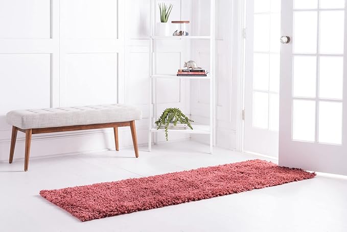 Unique Loom Davos Shag Collection Area Rug - Solid (2' 7" x 20' Runner, Poppy)