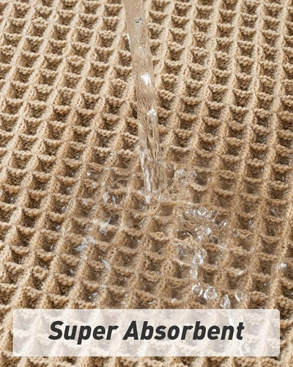 Upgraded Waffle Bath Mat Set of 2, Super Absorbent Non Slip Bath Mats for Bathroom Floor, Machine Washable Boho Bathroom Rugs Set 2 Piece with Tassels, Soft Bathroom Mat Set, 17" x 24" +20" x 32"