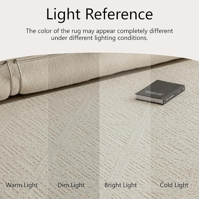 jxgzyy Beige Area Rug, 0.36'' Thick Low Pile Textured Rug, Modern Aesthetic Solid Carpet for High Traffic Area, Stain-Resistant Kitchen Rug with Non-Slip Backing, 5x7