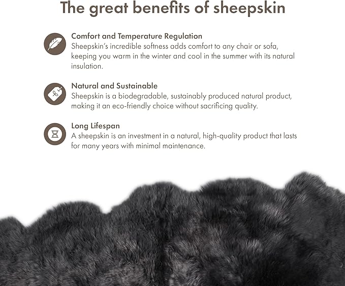 Real Sheepskin Rug 4x6 ft | Sheepskin Rugs for Living Room and Sofa | Bedside Rugs for Bedrooms | Large Fluffy Rug is Breathable & Heat-regulating in Color Dark Grey
