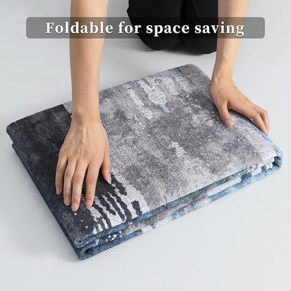 Ciicool 2'6"x10' Washable Runner Rug, Modern Abstract Hallway Rugs Runner, Non-Slip Thin Accent Rug Lightweight Navy Grey Print Distressed Carpet for Laundry Entryway Bedroom Kitchen Indoor