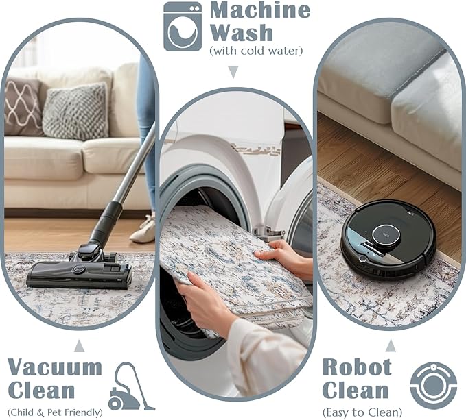 jinchan Kalen Area Rug 9x12 Washable Living Room Rug Vintage Indoor Large Floor Cover Retro Distressed Floral Country Boho Lightweight Non Slip Thin Carpet for Kitchen Bedroom Dining Room Office Blue