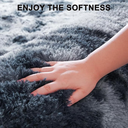 Beglad Fluffy Large Area Rugs 6x9 Feet, Modern Minimalist Style Shag Fuzzy Rugs, Non-Slip Indoor Carpet Soft Rugs for Kids Room, Bedroom & Living Room, Tie-Dyed Dark Blue