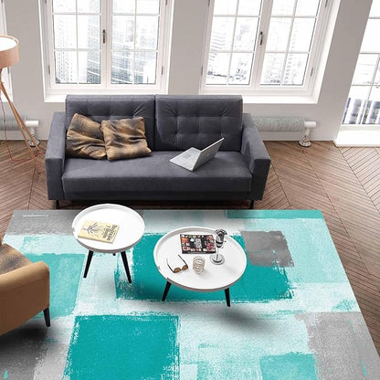 Teal Green Rectangular Area Rugs for Living Room Bedroom 5 x 6.9 ft Abstract Paint Texture Modern Art Non-Shedding Soft Low Pile Rug Non Slip Washable Rug for Nursery Entryway Playroom