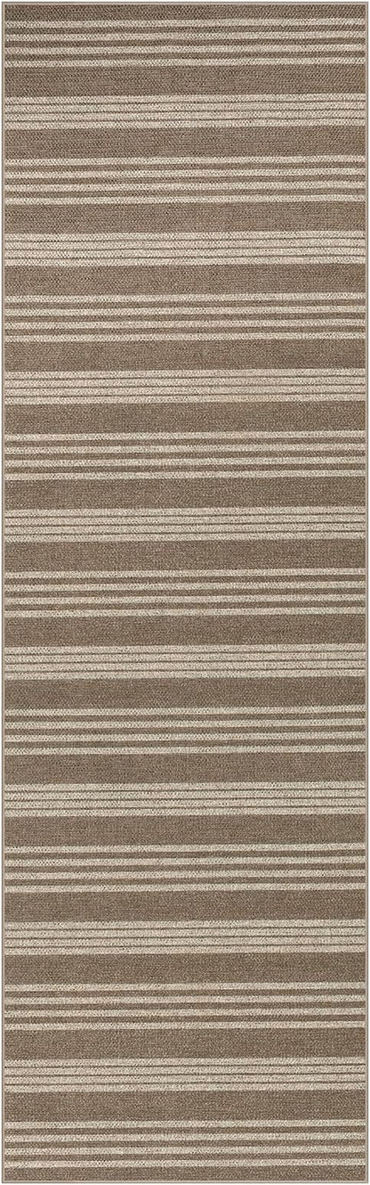 Lahome Striped Washable Runner Rug, 2x8 Easy Jute Hallway Kitchen Runner, Farmhouse Non Slip Non Shedding Indoor Outdoor Carpet for Entry Corridor Foyer, Khaki