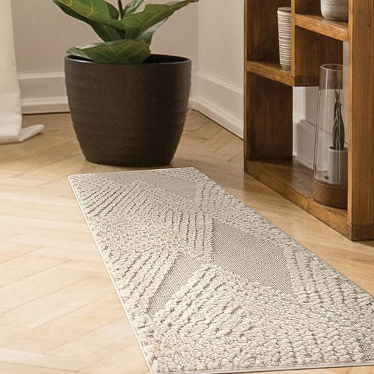 Antep Rugs Palafito 2x4 Geometric Shag Diamond High-Low Pile Textured Indoor Area Rug (Beige, 2' x 4')