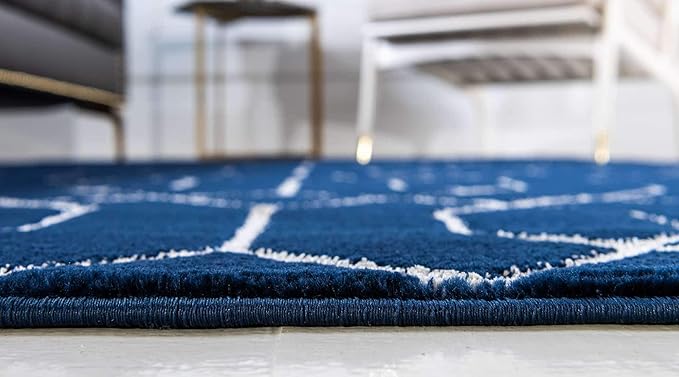 Unique Loom Marilyn Monroe Glam Collection Area Rug - Trellis (2' x 6' Runner, Navy Blue Silver/ Silver)