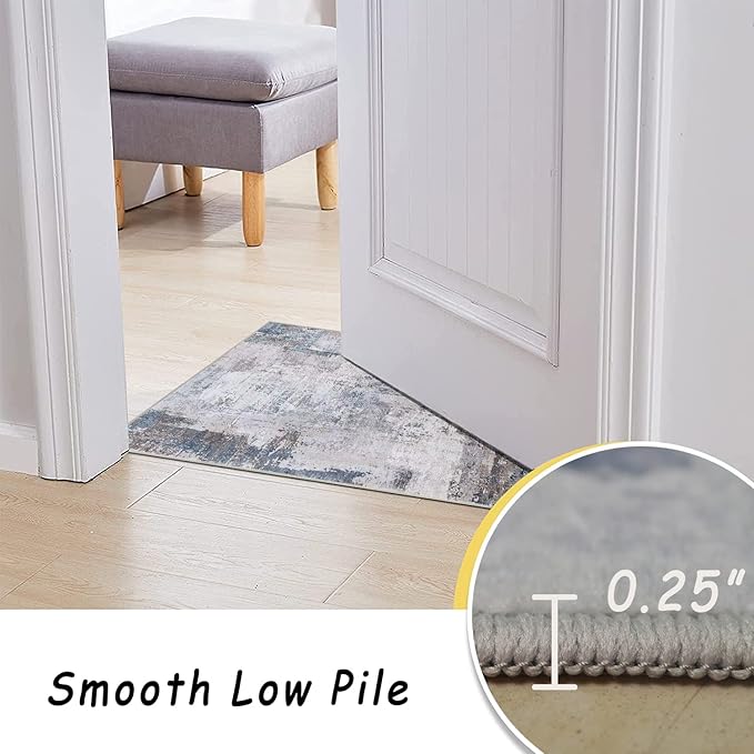 vivorug Washable Rug, Ultra Soft Area Rug 3x5, Non Slip Abstract Small Rug, Stain Resistant Rugs for Living Room Bedroom, Modern Fluffy (Gray/Navy, 3'x5')