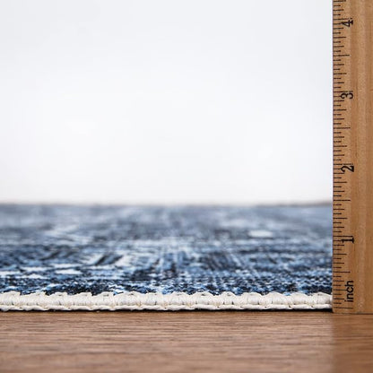 Bloom Rugs Washable Non-Slip 5' x 7' Rug - Blue Traditional Area Rug for Living Room, Bedroom, Dining Room, and Kitchen - Exact Size: 5' x 7'