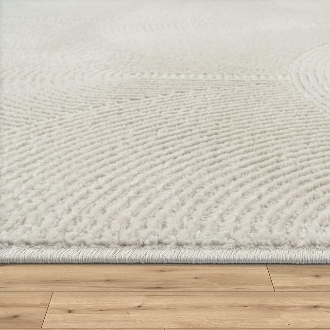 Paco Home Modern Area Rug with Minimalist Arched Lines in Neutral Cream, Size: 7'7" x 10'6"