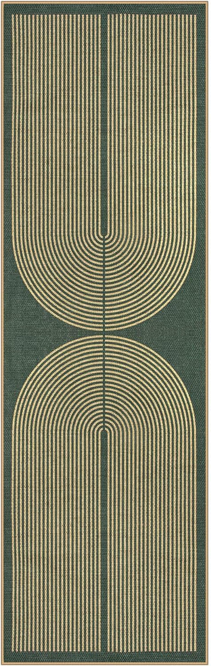 Lahome Modern Rainbow Easy Jute Kitchen Runner, 2x8 Indoor Outdoor Runner Rug for Hallway Entryway, Farmhouse Dark Green Non Slip Floor Carpet for Bedroom Foyer Laundry Room