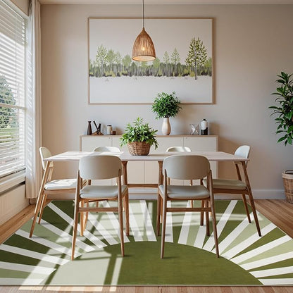 Lahome Washable Rugs 9x12 - Non-Slip Living Room Rug 9x12 Ultra-Thin Large Soft Bedroom Rugs, Boho Rainbow Sun Print Indoor Stain Resistant Floor Rug for Dining Room Table Office (9'x12', Green)