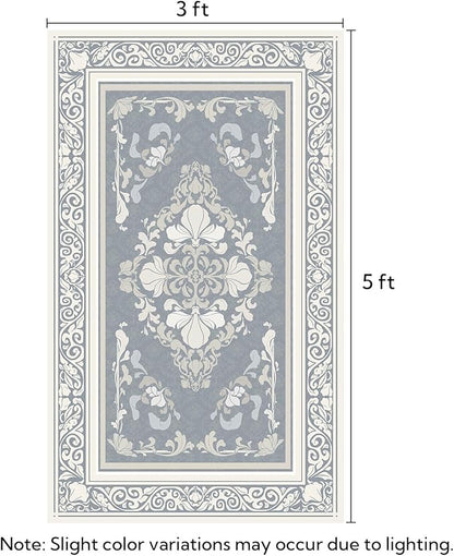SOULFUL Medium Pile 3x5 Area Rug - Soft Foot Feel Small Entryway Rug - Greige Boho Floral - Washable Non-Slip - Perfect for Living Room Bedroom Foot Kids Room Reading Nook