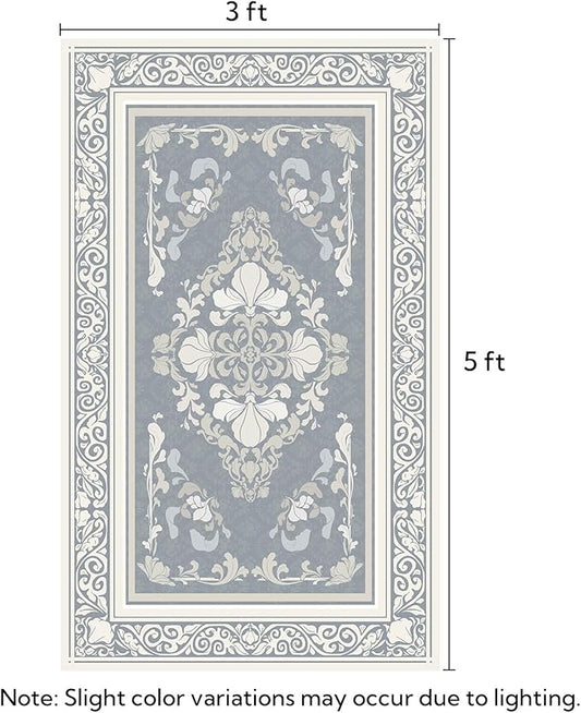 SOULFUL Medium Pile 3x5 Area Rug - Soft Foot Feel Small Entryway Rug - Greige Boho Floral - Washable Non-Slip - Perfect for Living Room Bedroom Foot Kids Room Reading Nook