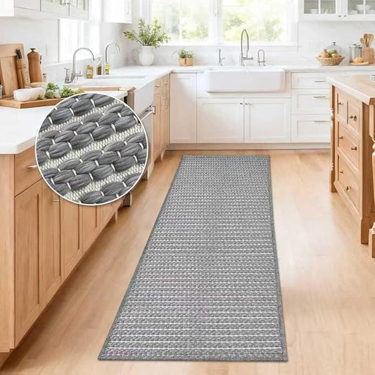 Grey Runners for Kitchen 24"x60" Non Slip Braided Long Bathroom Runner,Washable Boho Kitchen Mats for Floor,Luxury Hallway Runner Rug,Floor Carpet for Indoor,Backdoor Living Room