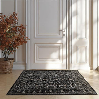 Area Rug Non Slip Machine Washable Ultra Soft Living Room/Bedroom/Kitchen/Outdoor/Classroom Black Grey, 2'×3'